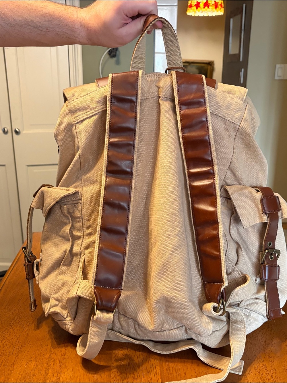 James Campbell Canvas Tote in Cream with Brown Trim - Picture 4 of 4